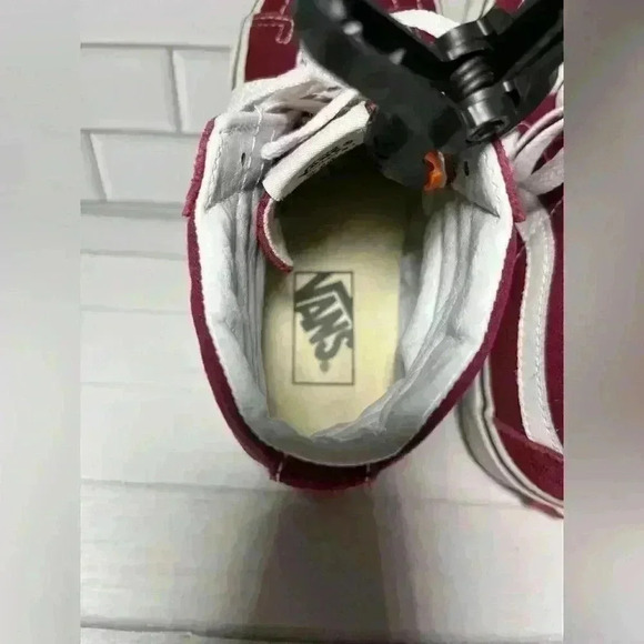 Vans Men's Burgundy and White High-Top Sneakers - Picture 9 of 13